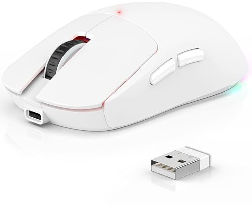 Azmall 3-Modus Kabellose Gaming Maus (BT5.3/2.4GHz/USB-C) – 8000 DPI, 7 Programmierbare Tasten, RGB, Jiggler Modus, 600mAh Akku, Ergonomisch, Leise, Für Büro & Gaming (Weiß, Büro- und Gaming-Maus)