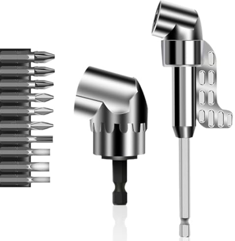 105°Winkelschrauber Vorsatz Adapter, 2025 Neu Winkelschrauber Aufsatz with Multi-function Bend Screwdriver Bit, Winkelbohraufsatz, 1/4-Zoll Sechskantschaft, Winkelgetriebe, für Garage (Lang+Kurz)