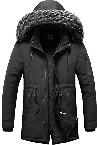 Didadihu Winddicht Outdoor Winterjacke Lang Herren Fleece Gefütterte Wintermantel Winter Parka Jacke Mit Kapuze Lange Warme Mantel Parka Steppjacke Männer Große Größen,Schwarz,L