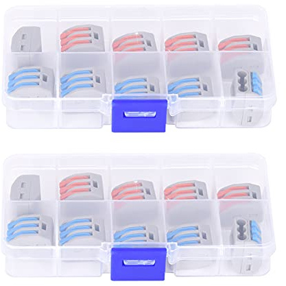 Baxnore Morsettiera con leva a molla 2 scatole Connettori per cavi elettrici isolati in nylon ignifugo per progetti elettrici di cablaggio di edifici 11 28 AWG 0 8 2 5 mm² Diametro