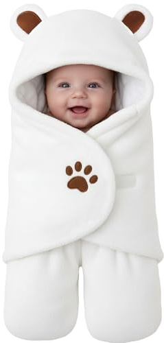 Lilian&Gema Swaddles Pucksack Baby 0-6 Monate, Ultra Soft Plüsch Essentiell Baby Schlafsack für Jungen und Mädchen, Niedlicher Bär Swaddle Weiß,Babys Pucksack Geburt (Weiß)