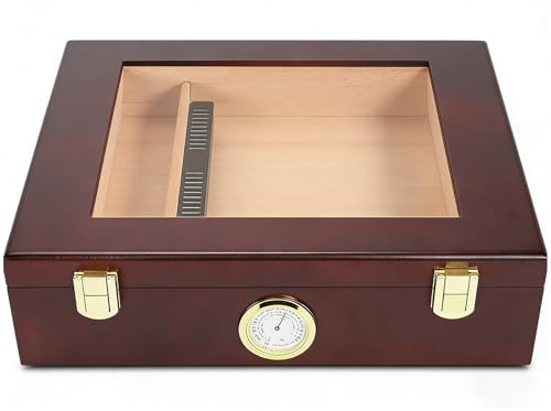 Edelholz-Aufbewahrungsbox, Hygrometer & Befeuchter with Teiler für 35 Stück | Edlem Design, stabile Feuchtigkeitskontrolle, inklusive Befeuchter und Hygrometer für Sammler & Tägliche Aufbewahrung