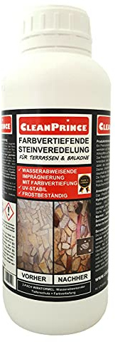 CleanPrince Farbvertiefende Steinveredelung für Terrassen und Balkone 1 Liter | Farbvertiefer Imprägnierung Oberfläche Granit Naturstein