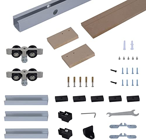 HOMCOM Kit de Herrajes para Puerta Corredera 200 cm Guía de Puerta Corrediza con Riel de Aleación de Aluminio Carga 75 kg Marrón