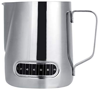 600ml Bricco da Latte Lattiera per Cappuccino Acciaio Inossidabile Lanciatore Montalatte Schiuma Latte Schiumatore Tazzine da Caffè Espresso con Temperatura Misurazione per Macchine