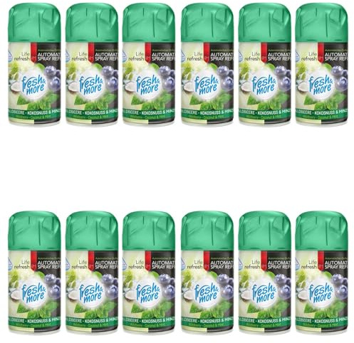 Fresh & More Lufterfrischer Nachfüller Waldbeere&Minze 250ml (12er Pack) | Raumduft-Spray-Nachfüller, kompatibel mit Freshmatic Max, fruchtig-frischer Beeren-Kokos-Minzduft