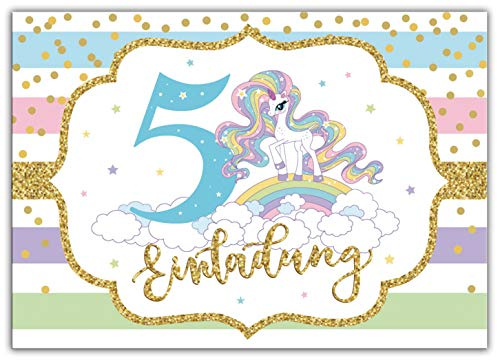 Junaversum 12 Einladungskarten zum 5. Kindergeburtstag Mädchen Einhorn Regenbogen Einladungen fünfte Geburtstag