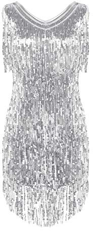 Alvivi Damen Tanzkleid Glänzend Pailletten Kleid Latein Rumba Cha Cha Tango Samba Bauchtanz Kleid Halloweem Fasching Party Kleid