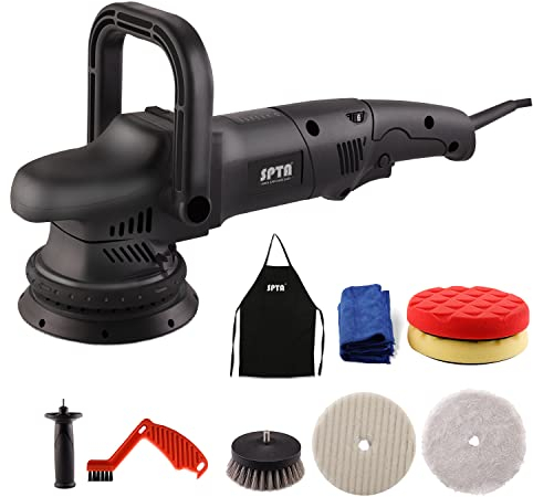 Lucidatrice Auto, SPTA Rotorbitale Lucidatrice Eccentrica, 125mm et 150mm Lucidatura Spugne, 6 velocità Variabile, 1000-3800 OPM, 2 Impugnatura, Sacchetto di Imballaggio, Vari Accessori- DAPSET-EU