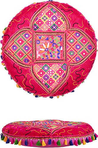 Orientalisches Bodenkissen Bahri modern aus Baumwolle in Pink 55 cm