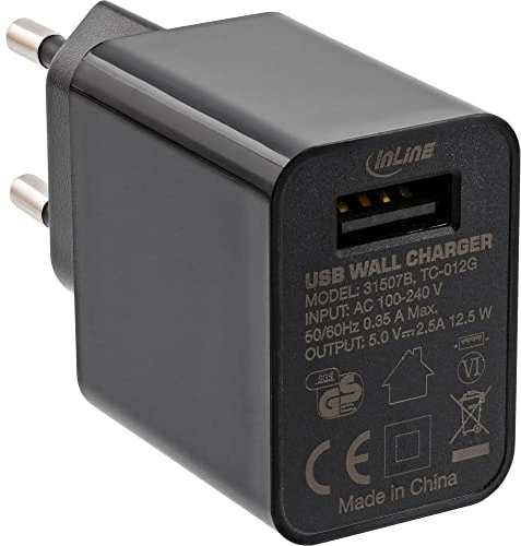 InLine® Caricatore USB singolo, alimentatore di rete, adattatore di corrente, 100-240 V a 5 V/2,5 A, nero