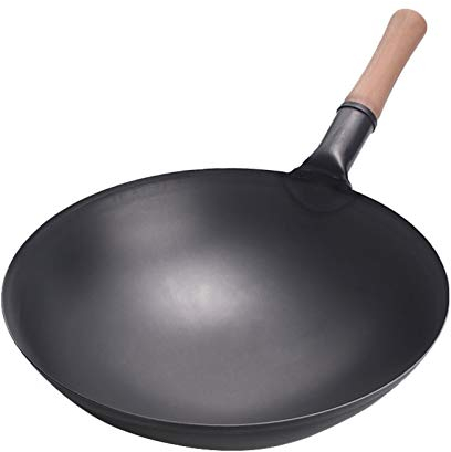 Olla De Hierro Cocida Hecha A Mano Wok Grande De Acero Al Carbono Sartén De Hierro Antiadherente Sin Revestimiento Anticuada Con Fondo Redondo,36cm