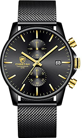 GOLDEN HOUR Herrenuhr Mode Schlanke minimalistische Quarz Analog Mesh Edelstahl wasserdichte Chronographen Uhren