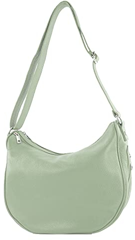 modamoda de - T222 - ital. Umhängetasche Schultertasche aus Leder, Farbe:Graugrün