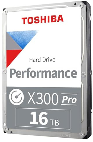 Toshiba X300 PRO 16TB High Workload Performance for Creative Professionals 3.5-Inch Internal Hard Drive – Up to 300 TB/Year Workload Rate CMR SATA 6 GB/s 7200 RPM 512 MB Cache - HDWR51GXZSTB