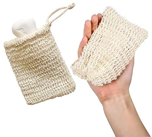 Lot de 2 Pochettes à Savon en sisal, Filet Savon,Pochette Savon Solide,Sac a Savon,Pochettes de Transport de Savon 13cm×10cm