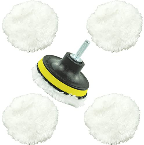 6 Pcs Wool Polishing Pads, Buffing Pads, 3 inch Drill Polishing Pads Kit, Polishing Waxing Buffing Buffer Discs Wheel Pads for Drill, Car, with M14 Drill Adapter, Black