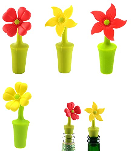 4 PCS Silicone Flower Wine Stopper Reusable Wine Bottle Stoppers Creative Wine Bottle Caps for Wine Beer Champagne Soda Bottle Beverage Kitchen Gadgets