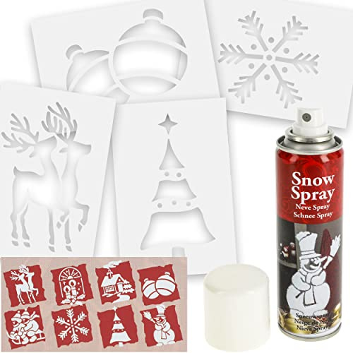 alles-meine.de GmbH Set: Schneespray Dose + 8 große Schablonen Vorlagen - Weihnachts & Wintermotive - 23 cm - Kunstschnee Schneebild - für Fensterbilder Fenstersticker - z.B. für..