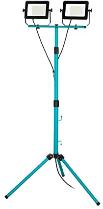 EGLO Baustrahler LED mit Stativ, Arbeitsleuchte höhenverstellbar aus Aluminium und Kunststoff, Arbeitsscheinwerfer 2-fach in türkis und schwarz, Werkstattlampe schwenkbar, IP65, neutralweiß, 9000lm