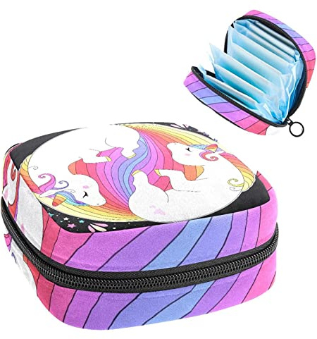 Aufbewahrungstasche für Damenbinden, Menstruationstassen-Tasche, Perioden-Tasche, Organizer für weibliche Pads, Tampons, niedliche Einhörner, Regenbogen-Haarsterne, Yin-Yang-Muster