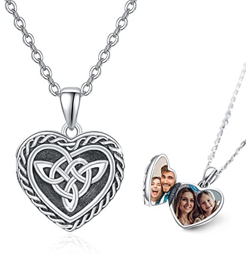 CUOKA MIRACLE Amulett zum öffnen 925 Sterling Silber Medaillon Keltischer Knoten Anhänger Kette mit Foto Damen Oxidiert Herz Amulett Geschenk für Kinder Mutter Frauen
