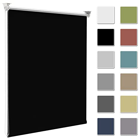 Verdunkelungsrollo Verdunklungsrollo ohne Bohren & mit Bohren,Rollo VerdunkelungSchwarz40x120cm(Stoffbreite 35cm) für Fenster innen Wandmontage, Deckenmontage Fensterrollo Seitenzugrollo Klemmrollo
