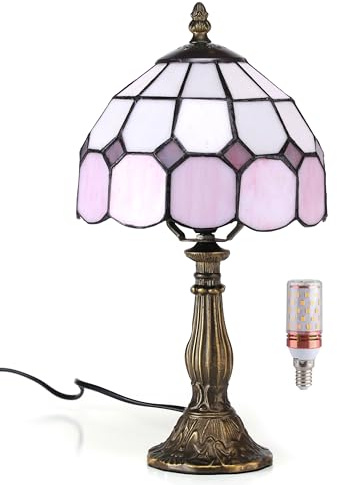 Five liters 8 Tiffany Style Mediterranean Stained Glass Table Lamp Bedside Bedroom Lamp Night Light Children's Lamp 38 cm Hight - with Light Bulb(Color:Pink)