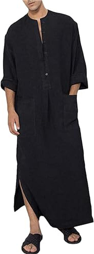 YAOHUOLE Hommes Coton Lin Caftan Robes Musulmanes pour Homme Men Casual Kaftan Thobe