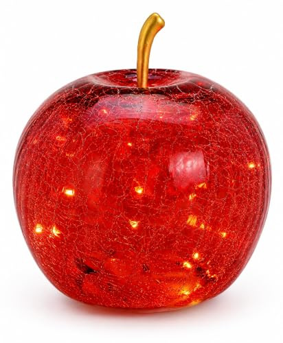Miss Lovely Deko Apfel LED beleuchtet 20 LEDs Deko-Figur Obst aus Glas in rot Wohnungs-Dekoration Herbst Weihnachten Weihnachtsdeko Weihnachtsschmuck Advent Winter-Dekoration