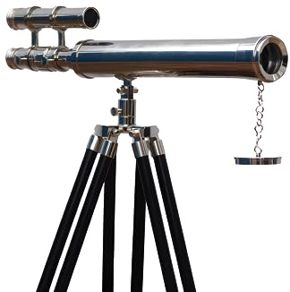 Antique Marine Brass Double Barrel Telescope Chrome Black Vintage Tripod Standing Telescopes Nautical Gifts sail Boat Decor Height 50 inches Tube 18 inches