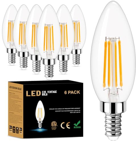 GOLSPARK E12 LED Bulb Dimmable, Candelabra LED Bulb 40W Equivalent, 3000K Warm White, B11 B10 Type B LED Light Bulbs 4W, 400LM, CRI 85+, Clear Filament Candle Light Bulbs Small Base, 6 Pack