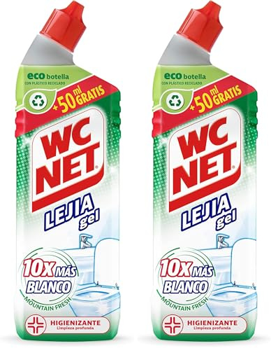 WC Net - Lejía Gel Mountain Fresh para Wc, Limpia, Higieniza y Blanquea Inmediatamente, 800ml (Paquete de 2)