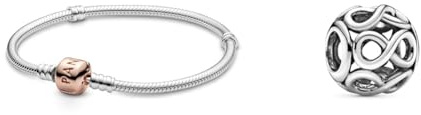 Pandora Moments Schlangen-Gliederarmband mit Zylinderverschluss aus Sterling-Silber & Offen gearbeitetes Unendlichkeits-Charm Sterling-Silber 11 x 11 x 9,8 mm (T/H/B)