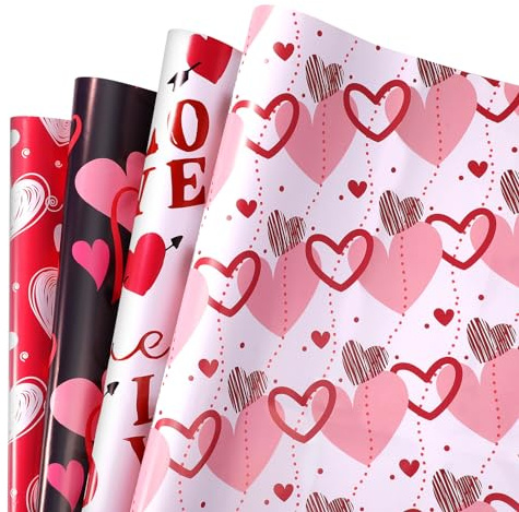 12st 50x70cm Geschenkpapier Valentinstag, 4 Stile Rot Rosa Herz Süßes Geschenkpapier Liebe Liebes Geschenkpapier für Hochzeit Geburtstag Jahrestag Babyparty Geschenkverpackung