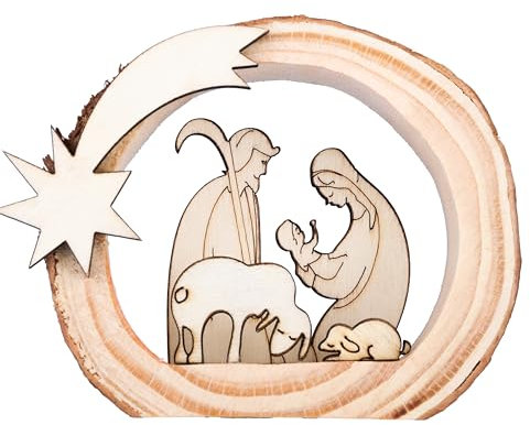 BELLE VOUS Mini Weihnachtskrippe - Holzkrippe für Tisch - Kleine Festliche Dekoration für Zuhause - Krippe Weihnachten - Weihnachtskrippe Holz - Mit Krippenfiguren Holz