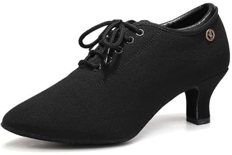 Uonpie Scarpe da Ballo Donna Latino Americano Chiuse con Lacci Scarpe da Ballo Moderno Salsa Pratica,Nero,5cm Tacco,36.5EU