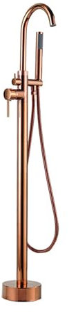 BiaoTeng Grifo Bañera Independiente Oro Rosa, Con Ducha de Mano Latón Frío y Caliente Grifo de Pie Para Bañera Exenta, Oro Rosa