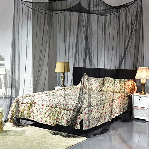 4-Ecken-Moskitonetz für Bett, Baldachin, Moskitonetz, Vorhang, einfarbiges Netzgewebe, 4 Türen, Schlafzimmer, Heimdekoration, Geschenk, Schwarz