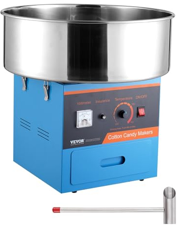 VEVOR Elektrische Zuckerwattemaschine, 1000 W Zuckerwattegerät, Kommerzielle Zuckerwattemaschine mit Edelstahlschüssel, Zuckerschaufel & Schublade, für Kindergeburtstage, Familienfeiern, Blau