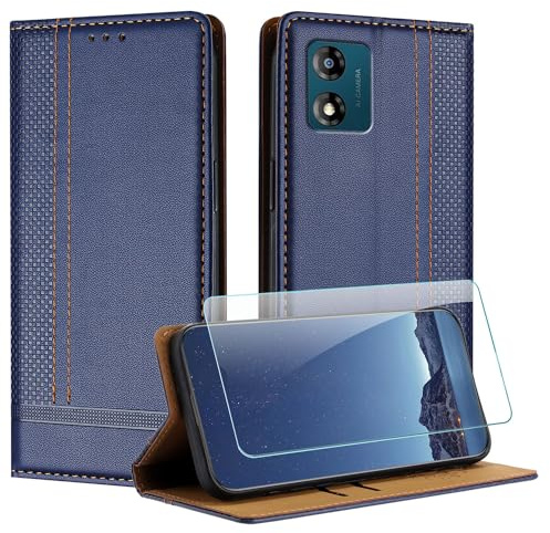 JayModCase Funda para Motorola Moto E13 2023 4G con Protector Pantalla, Flip Leather Ranura Tarjeta Magnético Wallet Carcasa con Cierre magnético Soporte Plegable para Moto E13 2023 4G - Azul