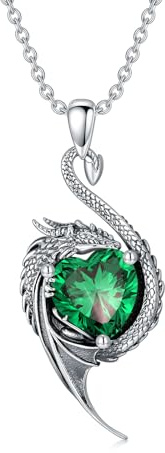 LONAGO Drache Halskette 925 Sterling Silber Schwarzer Drache mit Herzförmigem Geburtsstein Anhänger Halskette für Damen