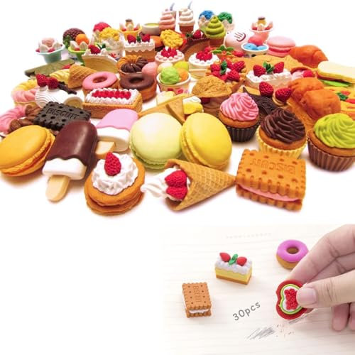 Doukesh 30 Stück Bunte Kuchen Radiergummi, Lustige Radiergummi Set, Für Kinder Geschenk Als Geburtstagsgeschenk Studenten Belohnung Puzzle-Spielzeug Für Kinder