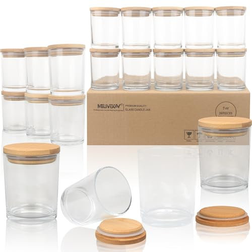 MILIVIXAY Confezione da 20 barattoli in vetro trasparente spesso da 198,4 g, con coperchio, barattoli vuoti per candele – contenitori per spezie e polvere.