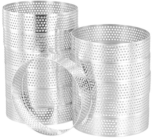 MUKSEUT 12 Pack 8cm Stainless Steel Porous Tart Ring, Metal Perforated Cake Muffin Rings, Round Mousse Ring Baking Rings, Porous Pastry Rings Crumpet Rings