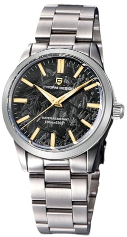 Pagani Design Uhren für Herren, 38 mm Zifferblatt, Edelstahl, 100 m wasserdicht, Quarz, VH31-Uhrwerk (Schwarz)