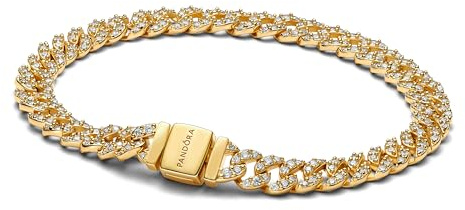 PANDORA Pulsera para mujer, color dorado 563008C01, 18cm, Plata de ley, Circonita cúbica