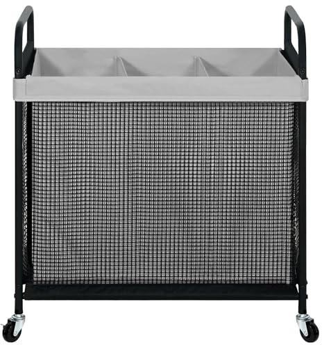 STO STO Laundry Hamper 3 Section, 120L Rolling Laundry Sorter Cart with Removable and Washable Liner Bag, Clothes Hamper with Wheels and Metal Handle for Laundry Room and Bedroom, Gray