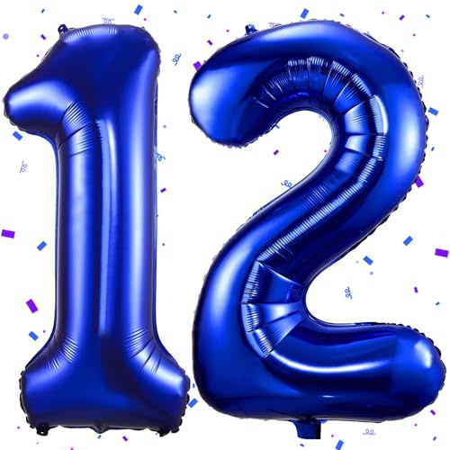 Dunkelblau Luftballon 12,Zahlen Luftballon Dunkelblau,40 Zoll Folienballon 1&2,Zahlenballon 12 Helium Ballon Luftballon 12 Geburtstag für 12th Geburtstagsdeko Mädchen Junge Jubiläum Party Deko