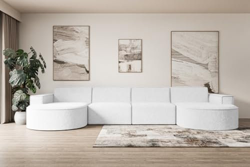 ALTDECOR Ecksofa in U-Form Corner Sofa Bett Eckcouch Couch L-Form Wohnlandschaft Cauchsofa MARI-U2-388x171x79,5 cm Weiß